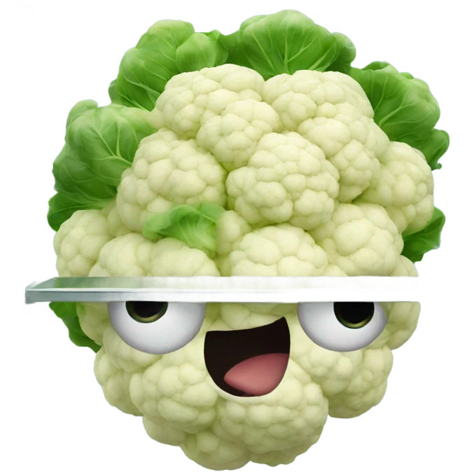 cauliflower looks into the mirror with big eyes emoji