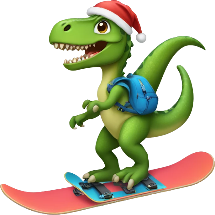 Dinosaur riding a snow board emoji