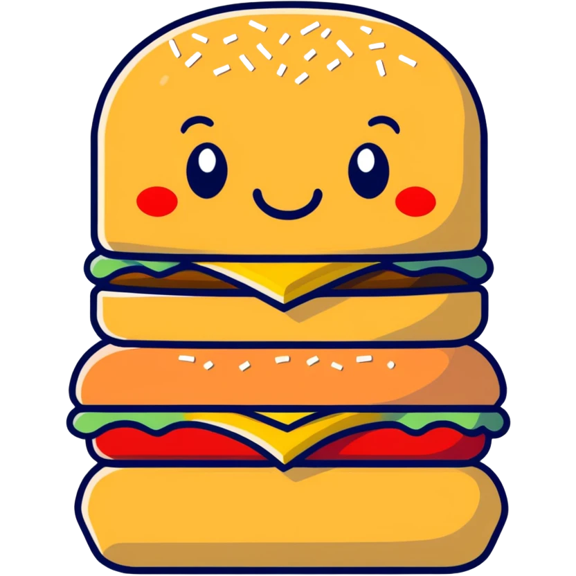 The popular Disney blue character Stitch sitting and eating a huge McDonalds hamburger emoji