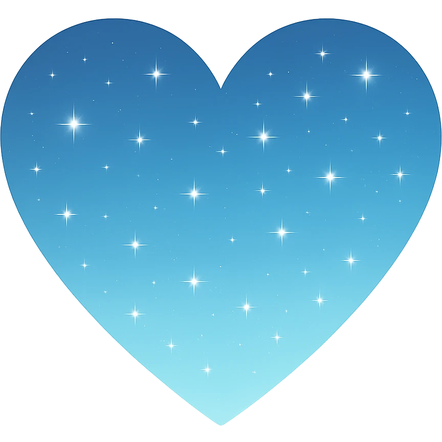 Modify the heart with a night sky gradient to light blue night theme with a light blue gradient, more stars, and a soft glow. Remove the background entirely  emoji