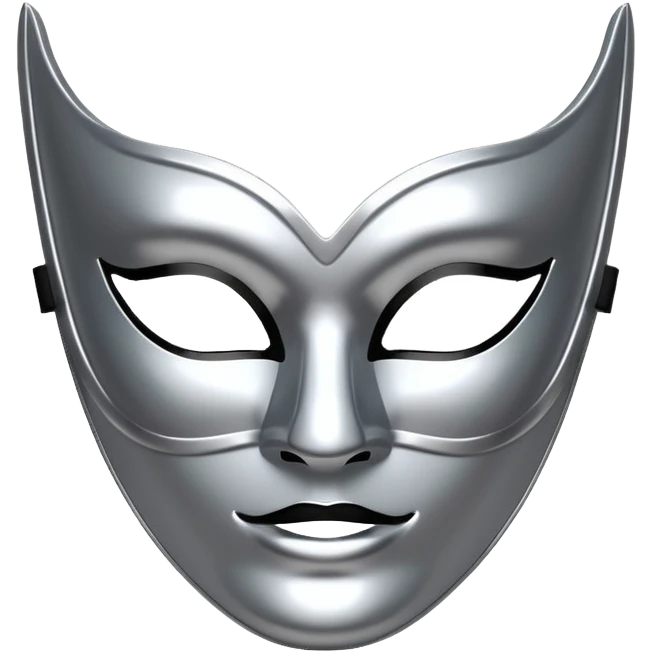 A sleek masquerade mask emoji made of polished silver chrome, smooth sensual curves, reflective metallic surface, mysterious sexy luxury vibe, minimal iOS emoji style, centered, clean white background emoji