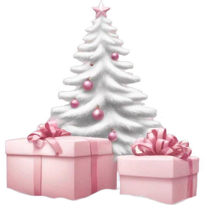 Light pink Christmas gifts under a white Christmas tree  emoji