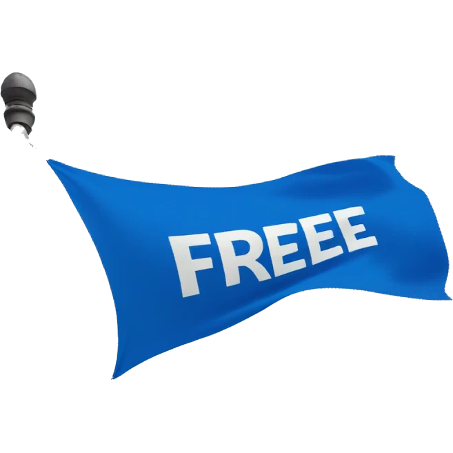 Text "FREE" on a flag with blue unique color emoji