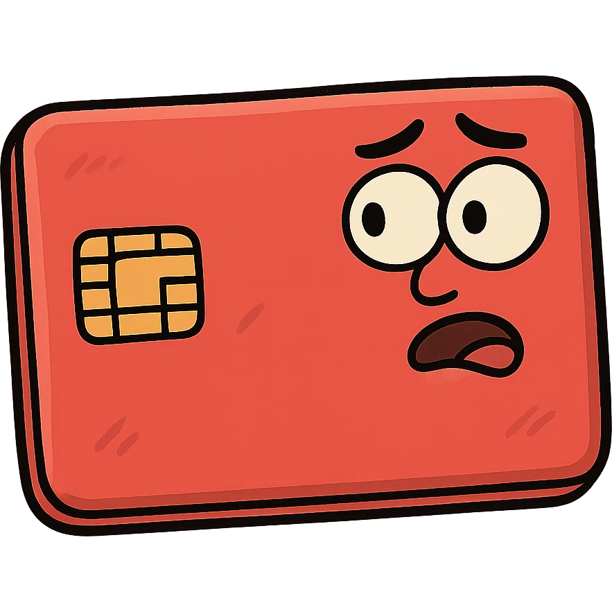 red debit card, flat design, chip visible, no text emoji