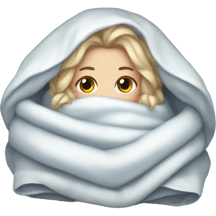 White girl snuggled in a blanket freezing emoji