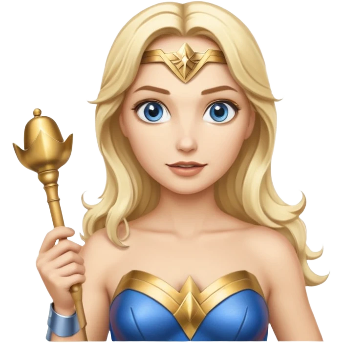 Blonde blue eyes Wonder Woman holding bell and baton  emoji
