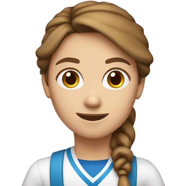 Create a female PE teacher emoji with brown hair tied up and blue eyes. She had a whistle around her neck and she is smiling  emoji
