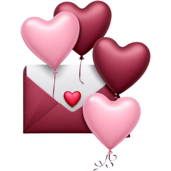 maroon love letter in pastel pink and dark red metallic heart-shaped balloons emoji