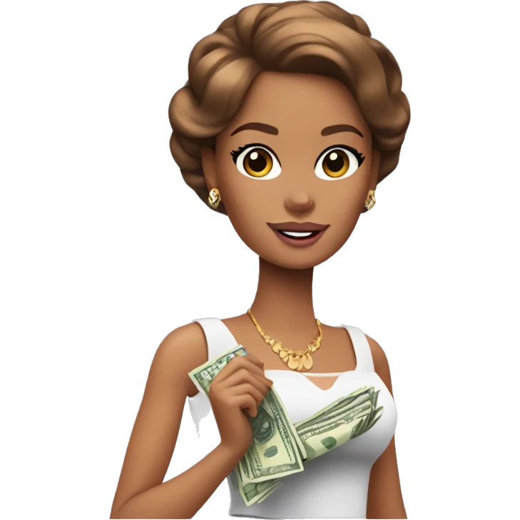 Barbie with brown hair and some money  emoji