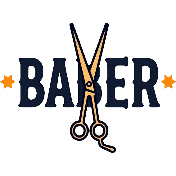 Barber shop logo with the text "baber" and scissors emoji