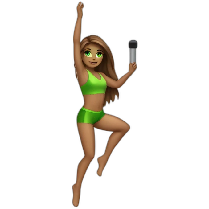 Pole dancer with brown long straight hair and green eyes slim and muscular  emoji