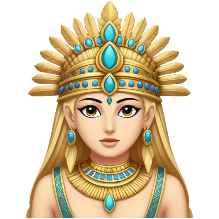 back view of Anunnaki goddess Inanna with elaborate headdress and royal attire emoji