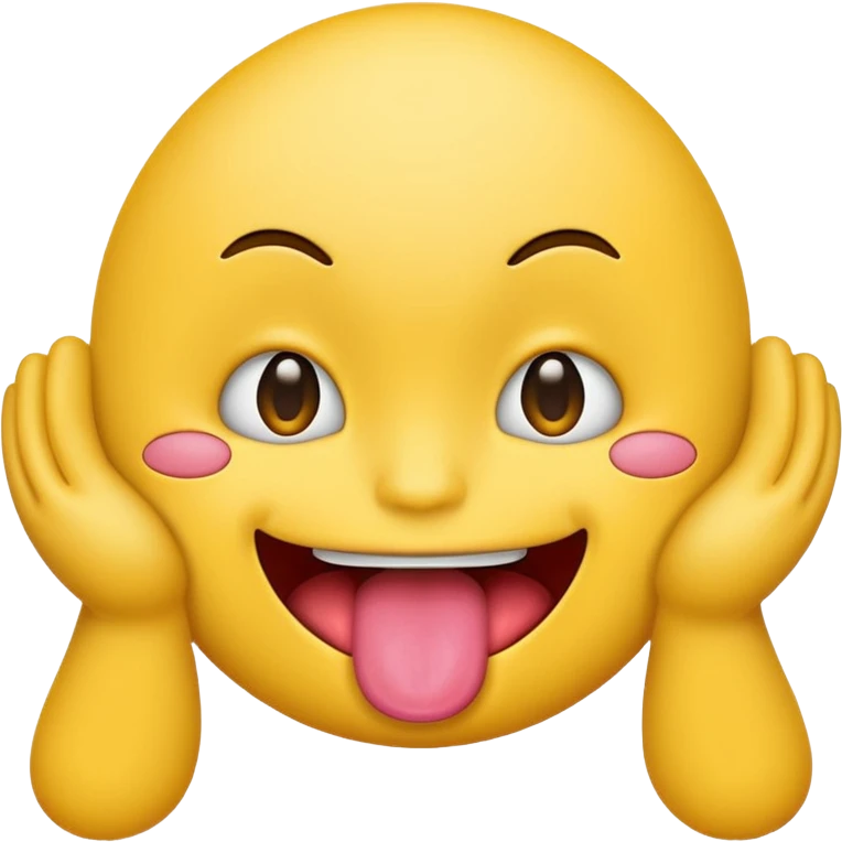 Emoji with tongue stuck out and arms on both sides of face emoji