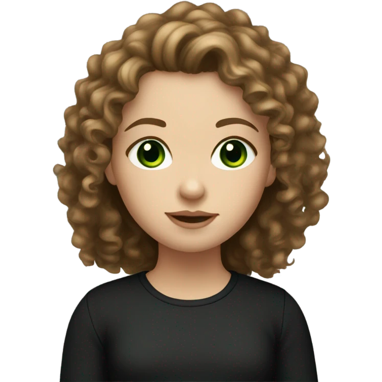 Brown Curly hair white girl with green eyes in black longsleeve  emoji