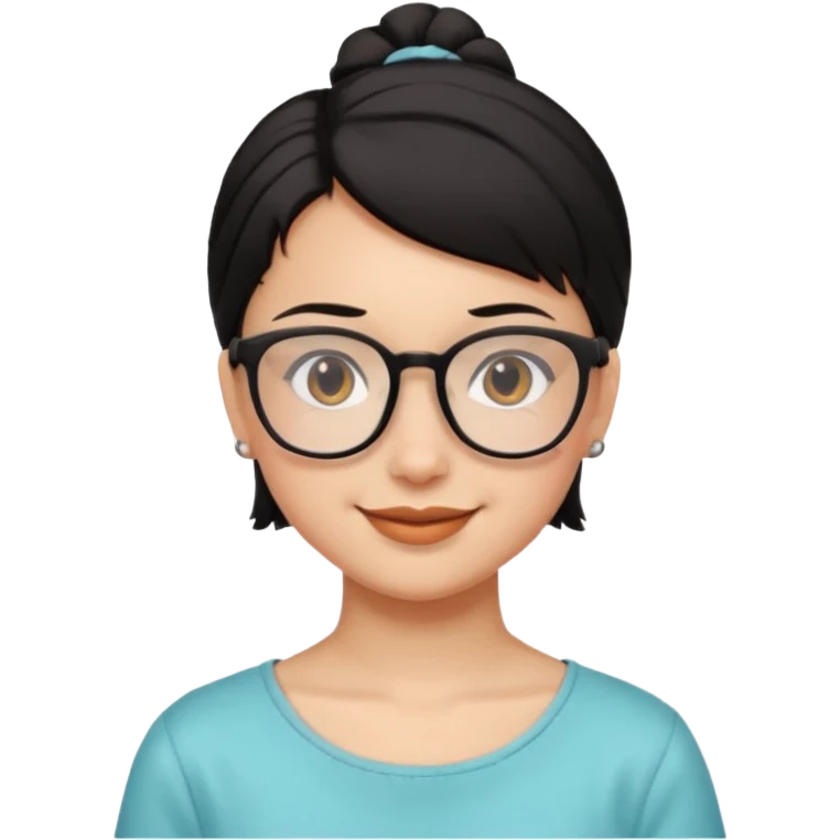 Ragazza con i capelli corti neri legati  con gli occhiali e gli occhi marroni emoji