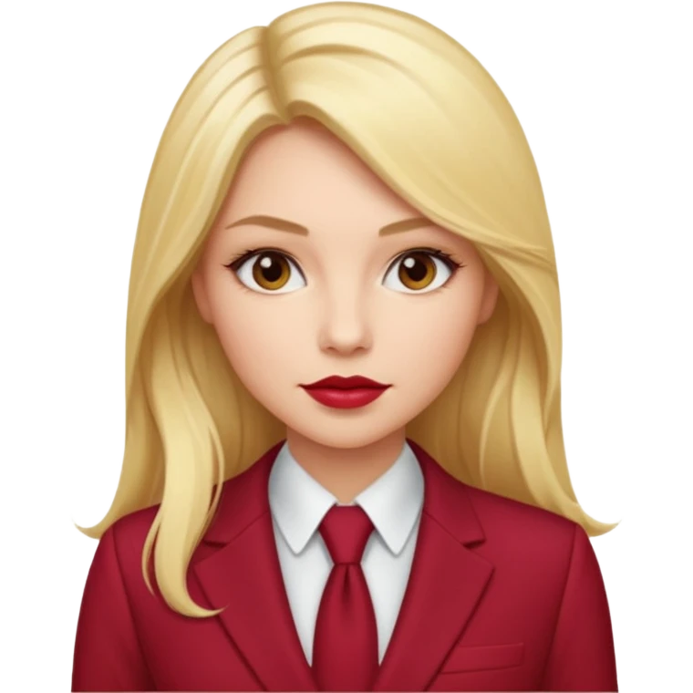Нужно создать 1 эмоджи в цветовой гамме ярко-красный, белый и марсала (бардово-фиолетовый. деловая девушка в красном костюме, у девушки должны быть светлые длинные волосы  emoji