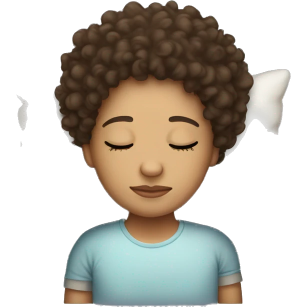 Light skinned, dark curly hair, sleeping, pillow emoji