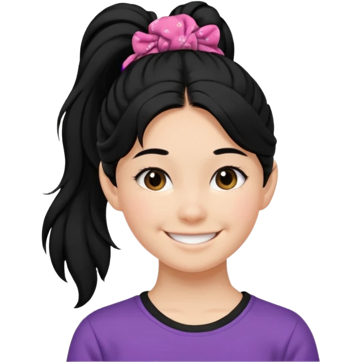 Teen girl with scrunchie ponytail black hair emoji