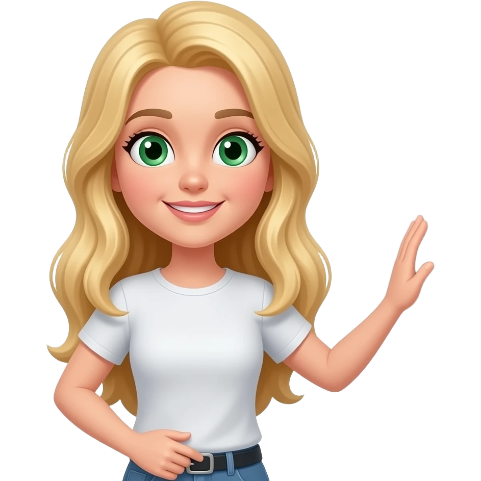 Make an animated emoji of female with blonde hair and green eyes touching walls. So they touch the right side of the wall with their right hand and touch the left side with their left hand. can you clearly show the wall emoji