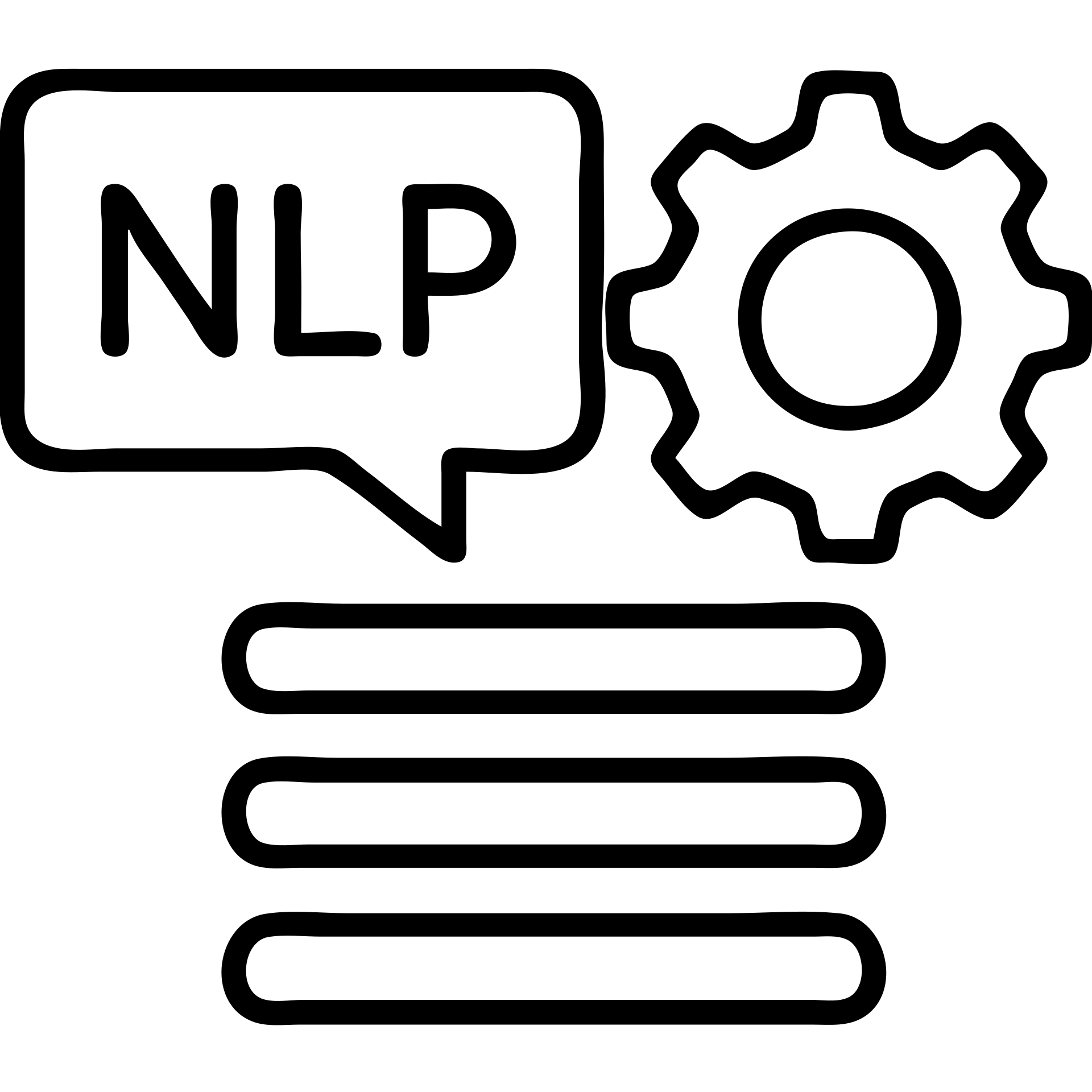 Outlined NLP icon with text processing and language analysis emoji