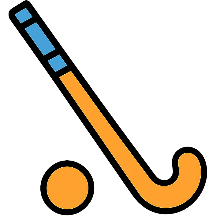 an orange field hockey stick with royal blue accents, clean and clear emoji