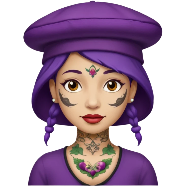 eggplant with woman hat  and face tattoed  emoji