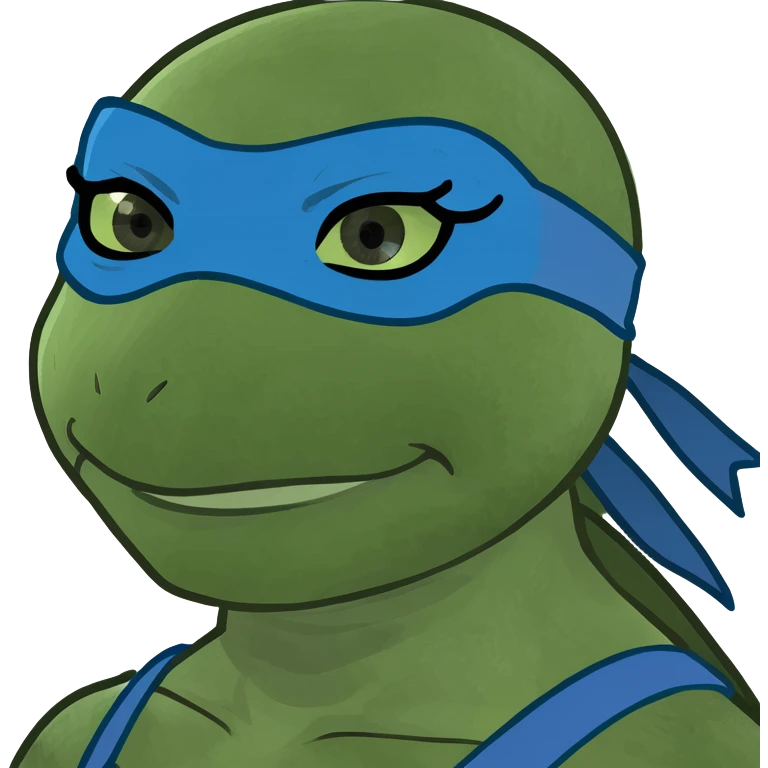 lady ninja turtle wearing blue eye mask eating cake with blue icing emoji