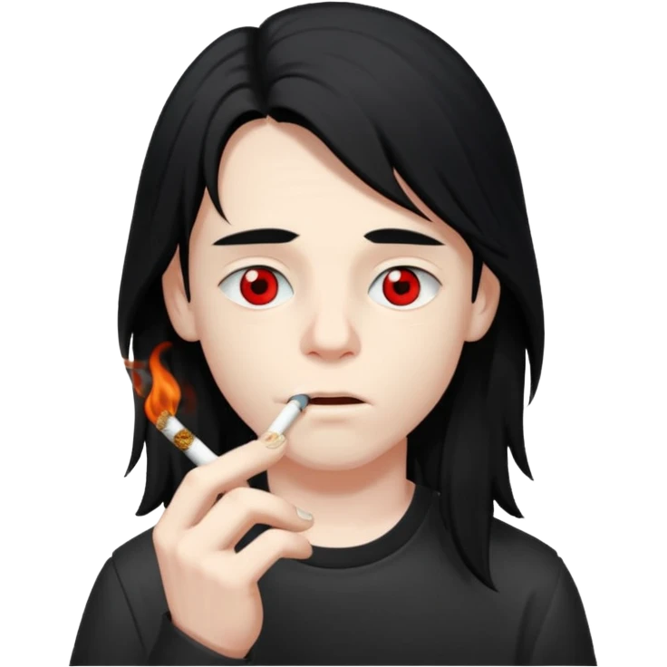 young boy with black long hair smoking weed emoji