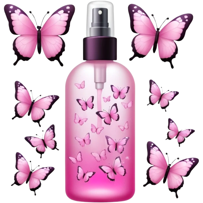 Pink body mist spray with butterflies on bottle  emoji