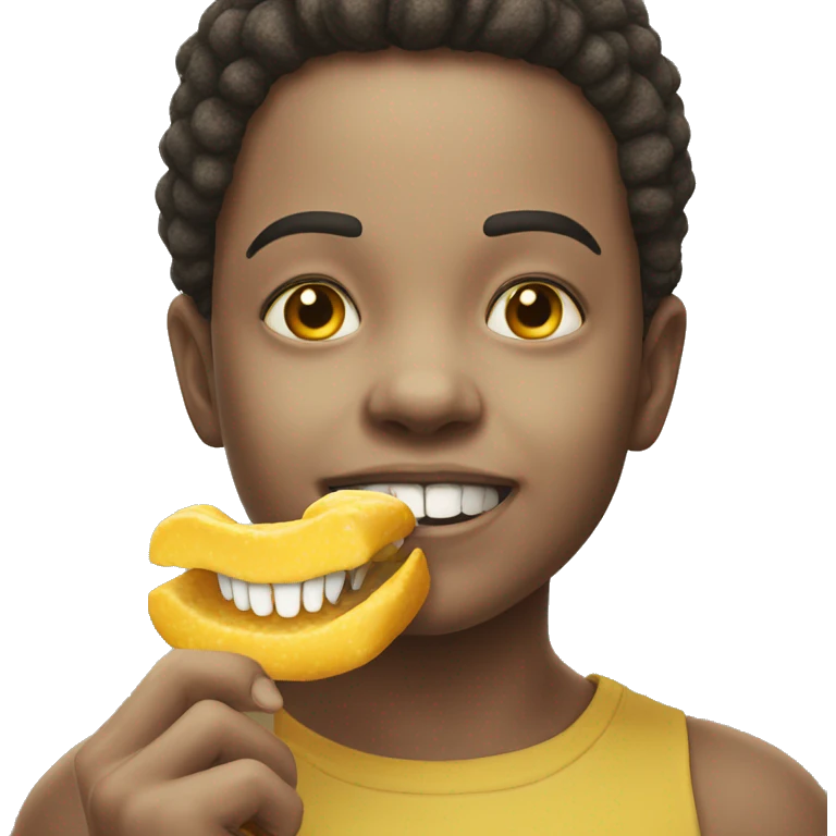 Smile face while eating a yellow bone  emoji