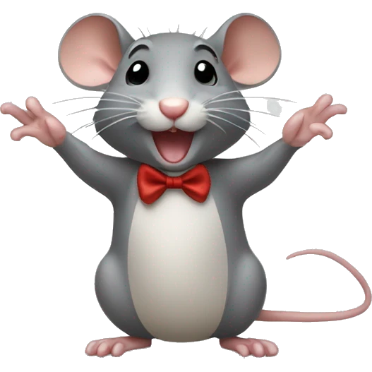 A little rat wearing a bow clapping emoji