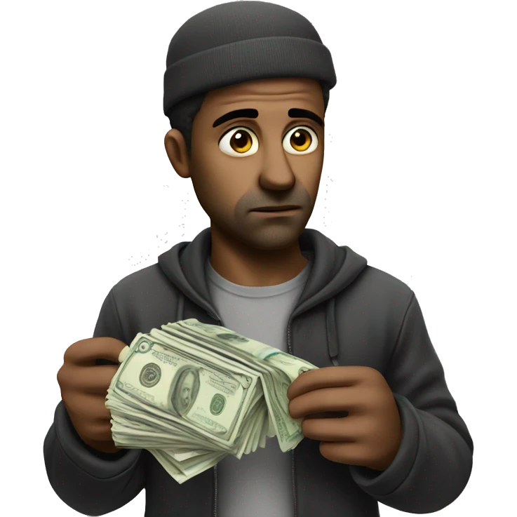 sad man with money photorealistic serious emoji