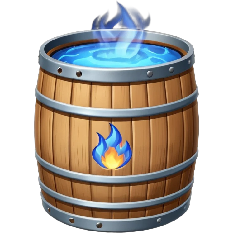 generate a realistic rust-free metal barrel with blue fire on it emoji