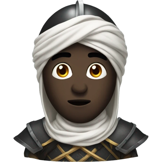 Black knight with Arabic features wearing turban very scared emoji
