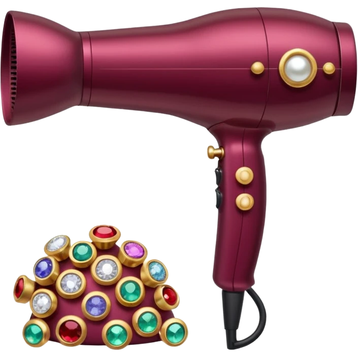 burgundy blow dryer covered in jewelry emoji