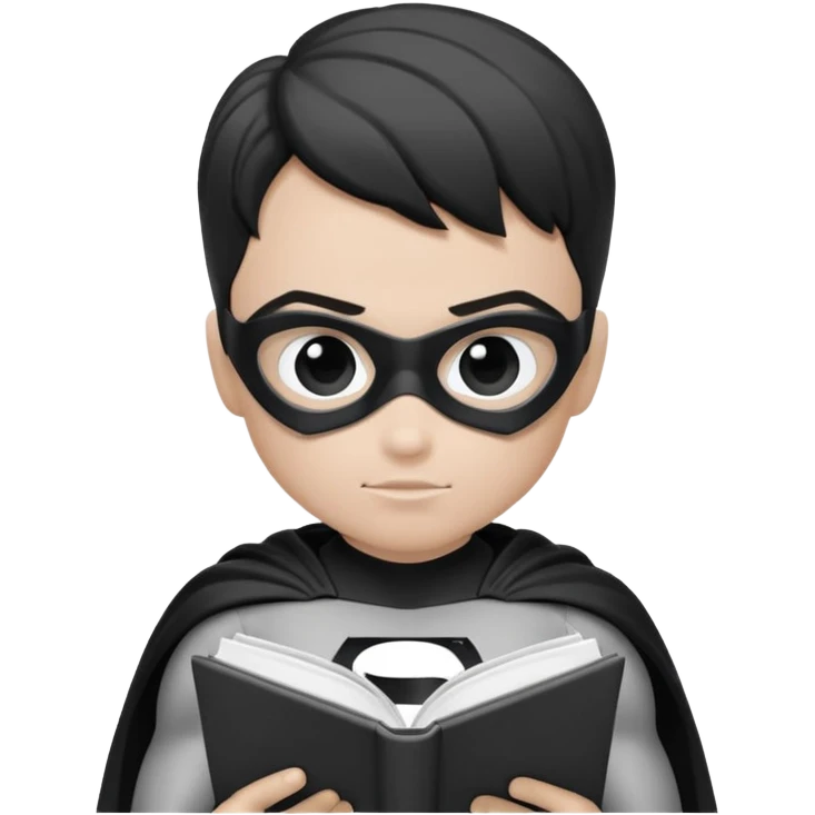 Superhero kid reading a book lineart emoji