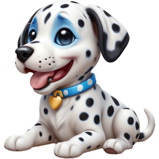 Cinematic Cute Yawning Harlequin Dalmatian Portrait Emoji, Head tilted slightly with a dramatic, wide-open yawn, showcasing a smooth Fur of predominantly white with bold black patches, floppy ears slightly drooping, round blue eyes barely open in drowsy contentment, Simplified yet irresistibly adorable features, highly detailed, glowing with a soft, cozy glow, high shine, relaxed yet expressive, stylized with a touch of whimsy, bright and endearing, soft glowing outline, capturing the essence of a sleepy yet affectionate guardian, so drowsy it feels like it could stretch out of the screen and curl up for a nap! emoji