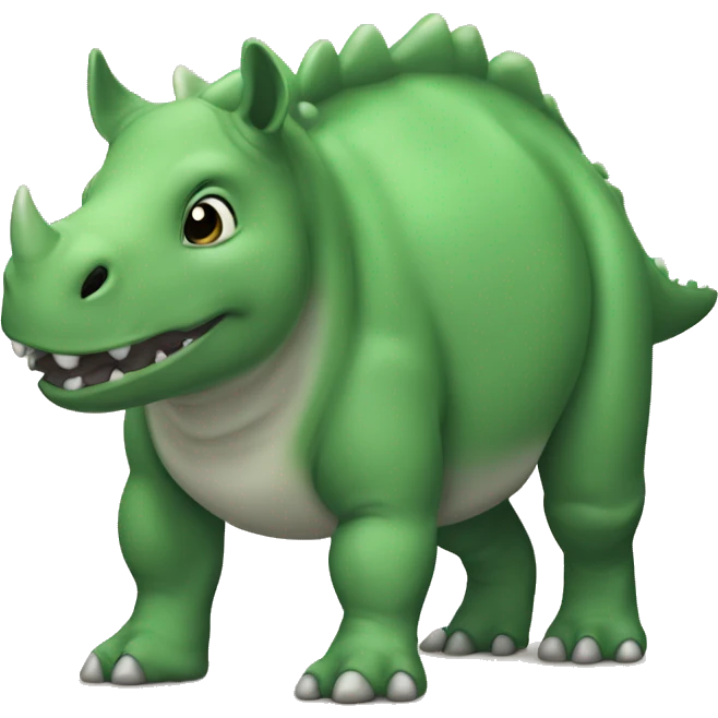 a small green rhino dinosaur with a tummy that looks like a stuffed animal emoji