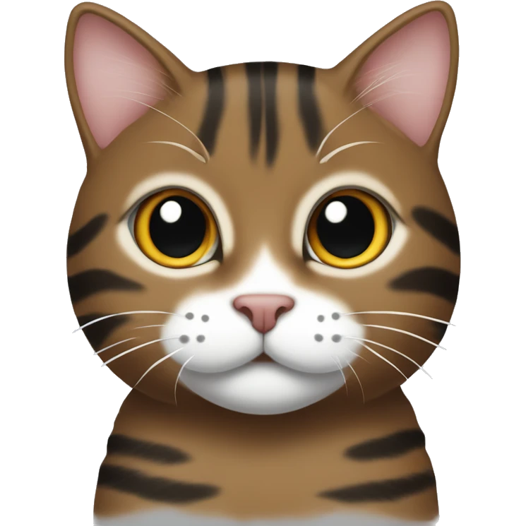 Brown and black striped tabby cat with white paws and a white spot on face emoji