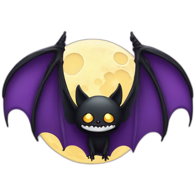 purple black vampire bat wings flying in front of large dripping crescent moon emoji