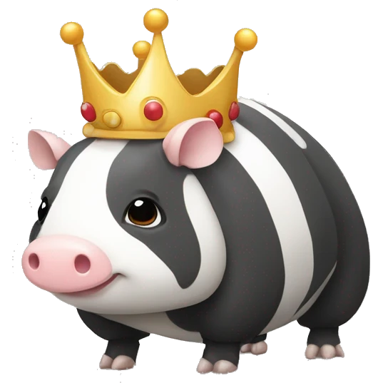 Black and white piebald chubby round armadillo pig panda centipede armadillo wearing a crown emoji