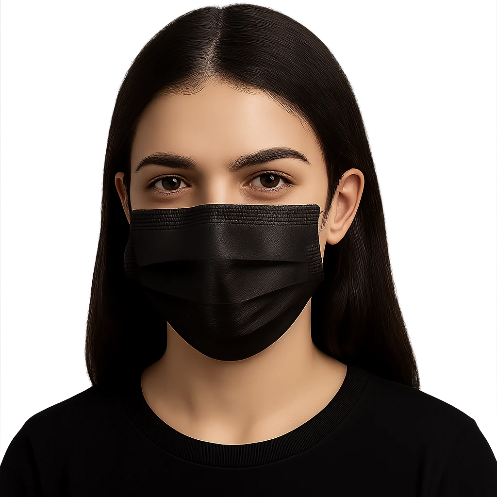 Change the mask to black while keeping the background transparent. The style of the original image should be preserved. emoji