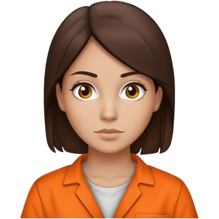 female prisoner in orange jumpsuit mugshot brunette emoji