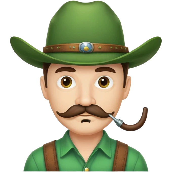 Cowboy face with green hat and handlebar mustache emoji