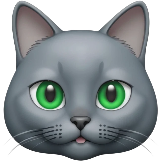 A 3D cartoon Russian Blue cat in cool silver-gray tone, smooth fur, green eyes, sleek lighting, cinematic 3D Memoji style. emoji