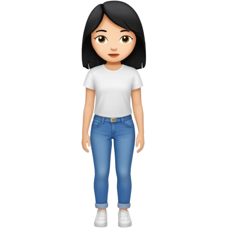 girl ,tan skin, black hair with white long t-shirt and wearing in blue jeans emoji