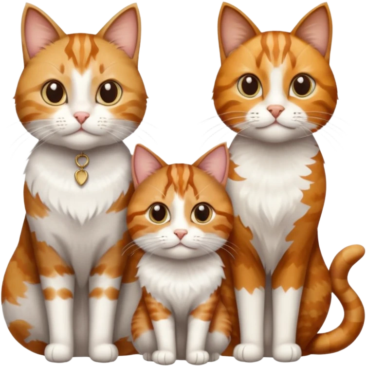 3 cats and each are different natural colours including  brown tabby and white, calico, and ginger and white emoji