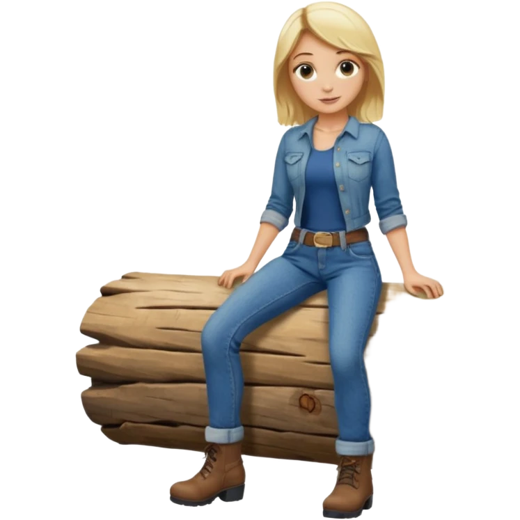 Naked blonde straddling on a wood log emoji