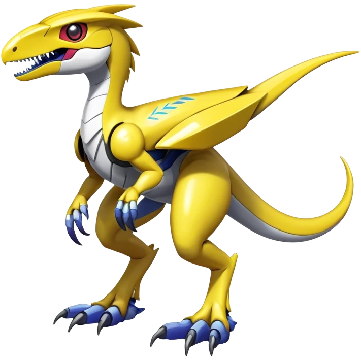 Shiny Futuristic Fakemon-Pokemon-Digimon-Spectrobes-Raptor-fusion, full body emoji