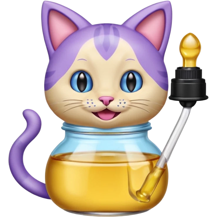 Smiling bottle of oil light purple top and light blue sticking tongue out and with cat ears emoji